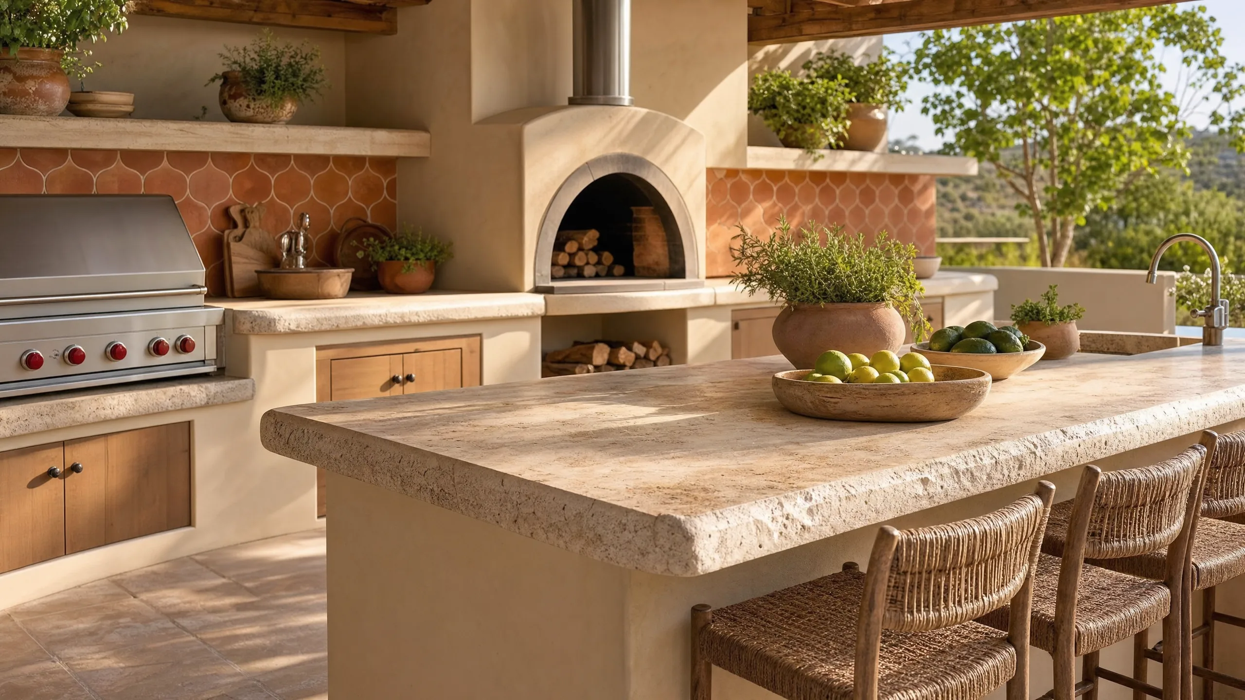 Mediterranean Outdoor Kitchen — Elk Grove countertop installation