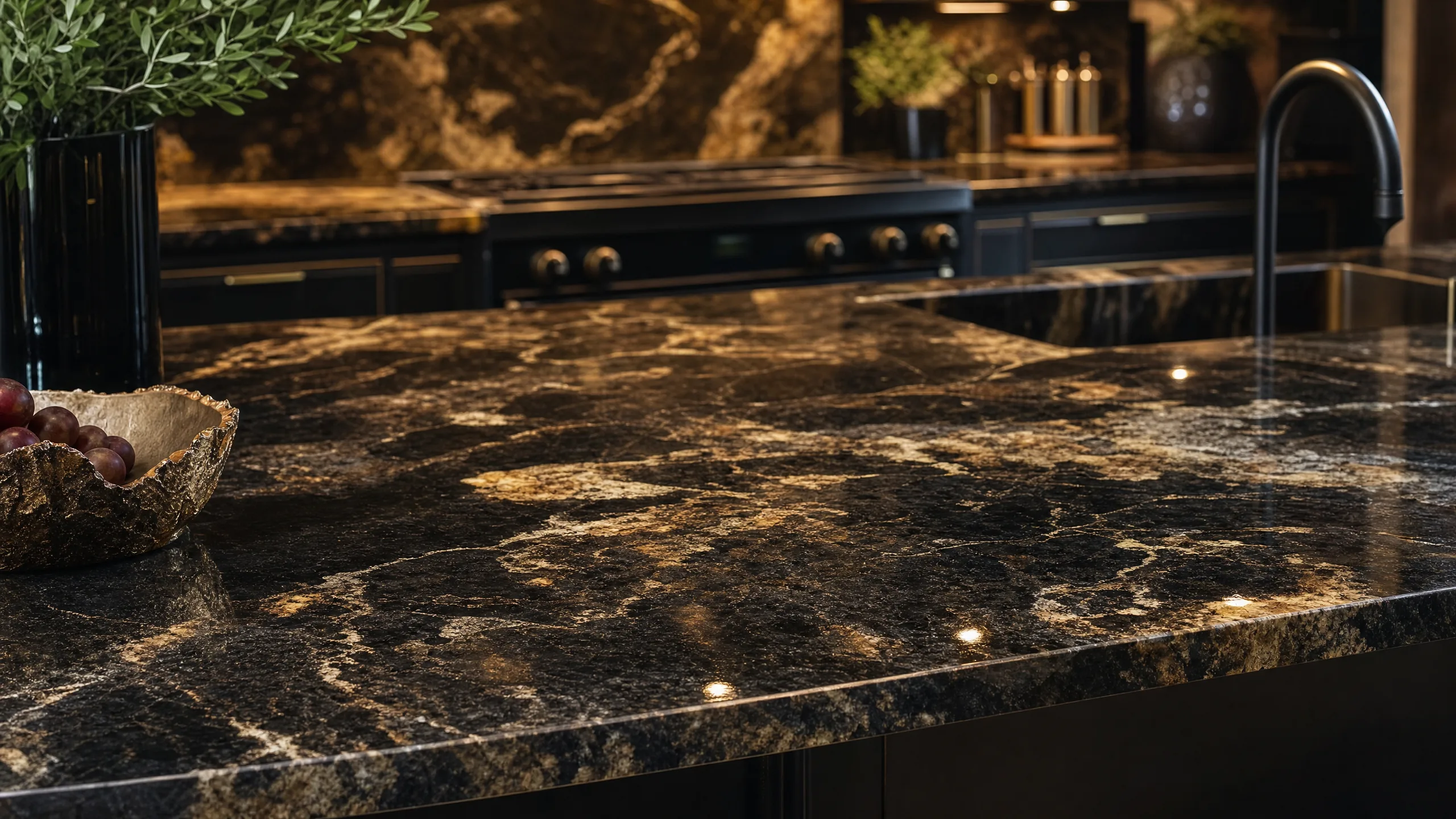 Beautiful granite countertop kitchen showing the natural stone material in a safe and inviting home environment